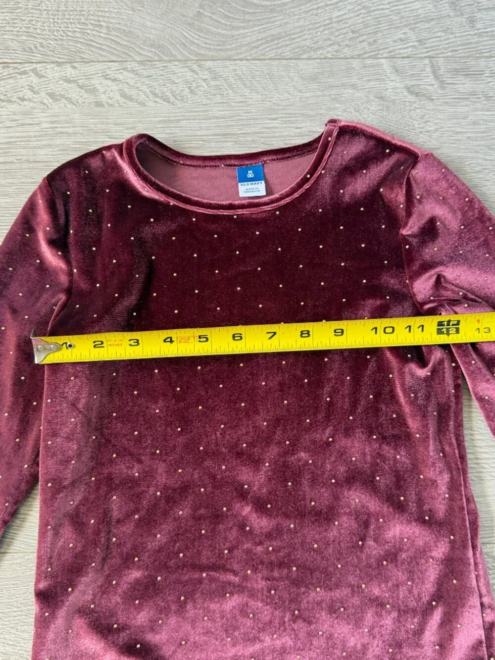 Old Navy Girls Velvet Long Sleeve Top Burgundy Gold Polka Dot Size 8 Holiday